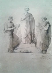 The Muses Calliope, Polyhymnia and Urania